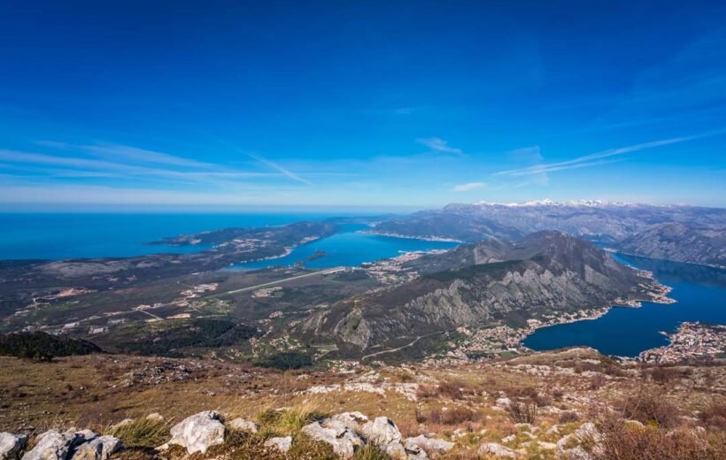 Stunning landscape of the Bay of Kotor in Montenegro as seen from the road to Lovcen National Park